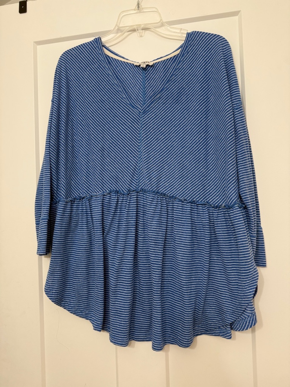 Umgee Blue & White Striped Peplum Tunic Top
